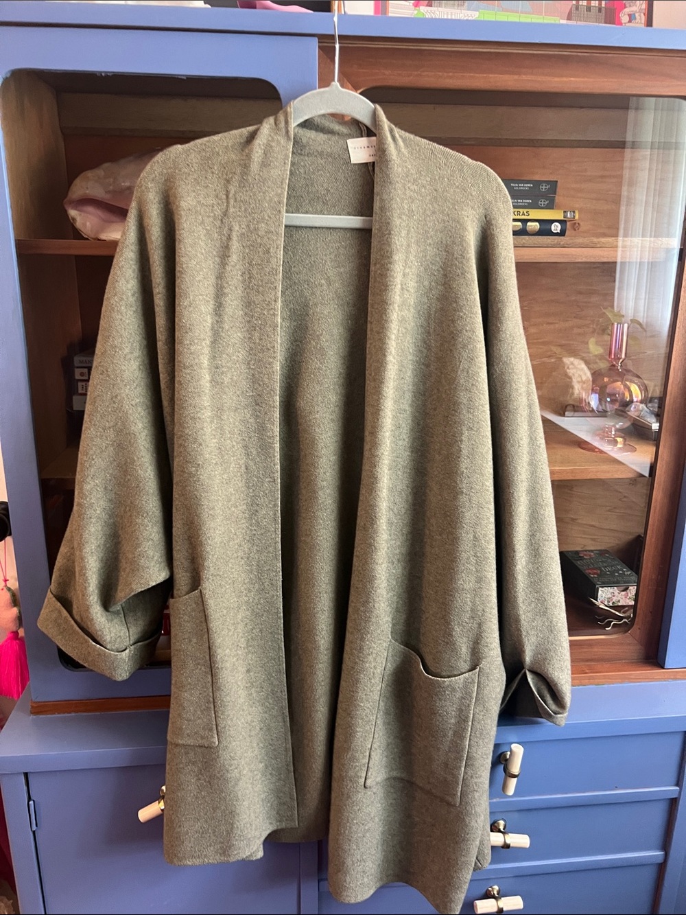 Women's Open-Front Olive Green Knit Cardigan
